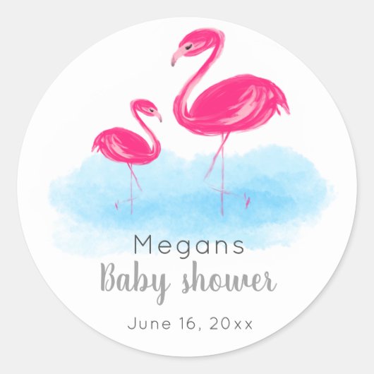 Cute Pink Flamingo Baby shower Stickers (Voorkant)
