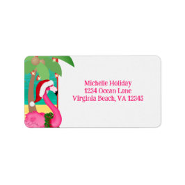 Cute Pink Flamingo Beach Kerstfeestdag Adres Etiket