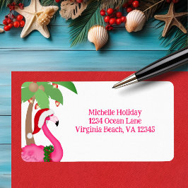 Cute Pink Flamingo Beach Kerstfeestdag Adressen Etiket