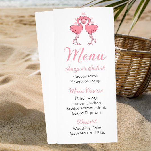 Cute Pink Flamingo Beach Tropical Wedding Menu