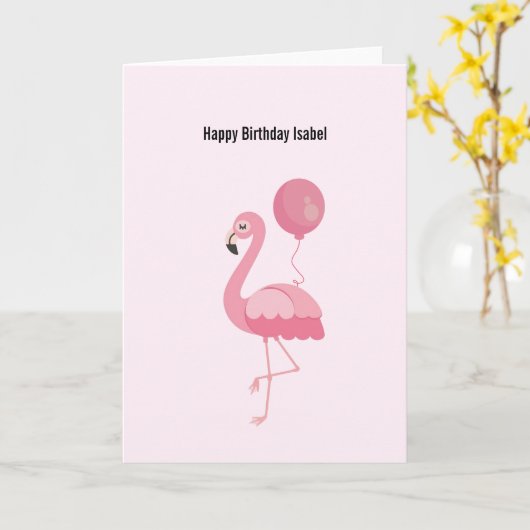 Cute Pink Flamingo Birthday Card Kaart (Gele Bloem)