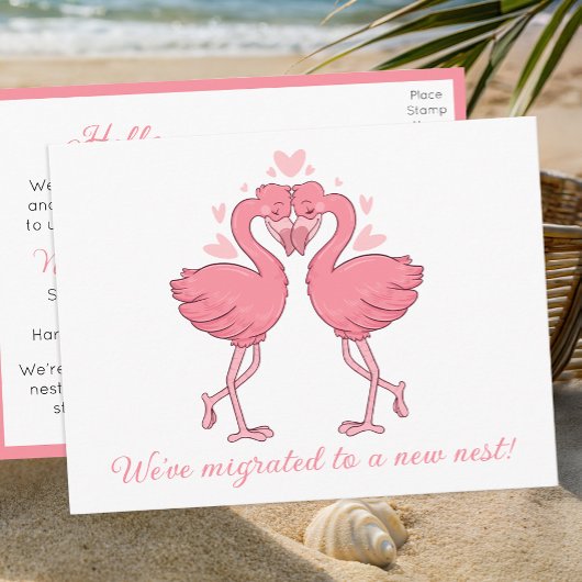 Cute Pink Flamingo Change of Address Tropical Love Briefkaart
