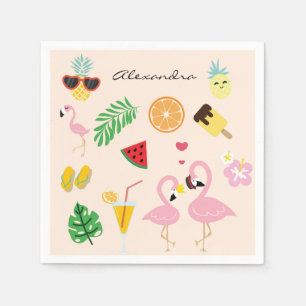 Cute Pink Flamingo Couple met tropische zomer Servet