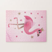 Cute Pink Flamingo Crown Stars Kinder Girls Name Legpuzzel (Horizontaal)