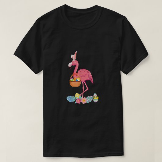Cute Pink Flamingo Easter Eggs Basket, Funny Flami T-shirt (Design voorkant)