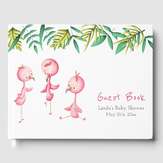 Cute Pink Flamingo Girl Baby shower Gastenboek (Voorkant)