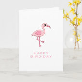 Cute Pink Flamingo Happy Bird-day Kaart (Gele Bloem)