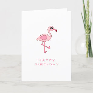 Cute Pink Flamingo Happy Bird-day Kaart
