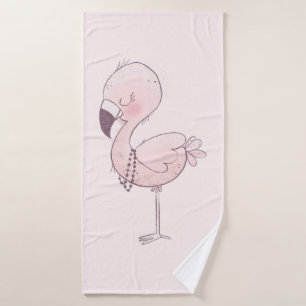 Cute Pink Flamingo Illustratie Bad Handdoek