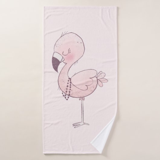 Cute Pink Flamingo Illustratie Bad Handdoek (Badhanddoek)
