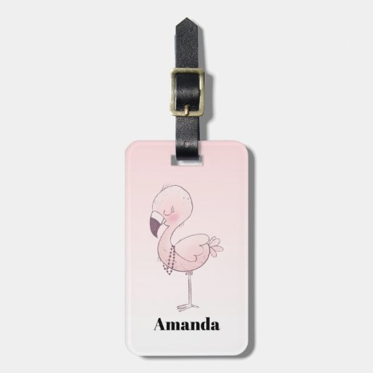 Cute Pink Flamingo Illustratie Bagagelabel (Voorkant verticaal)