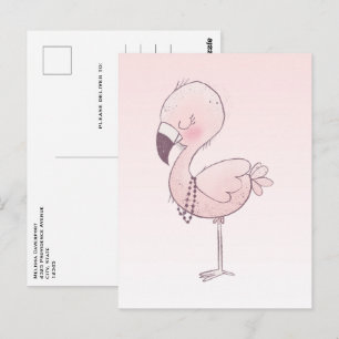Cute Pink Flamingo Illustratie Briefkaart