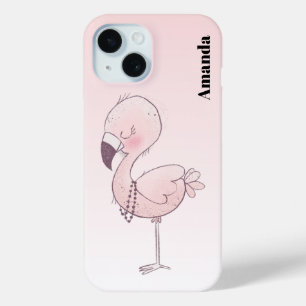 Cute Pink Flamingo Illustratie iPhone 15 Case