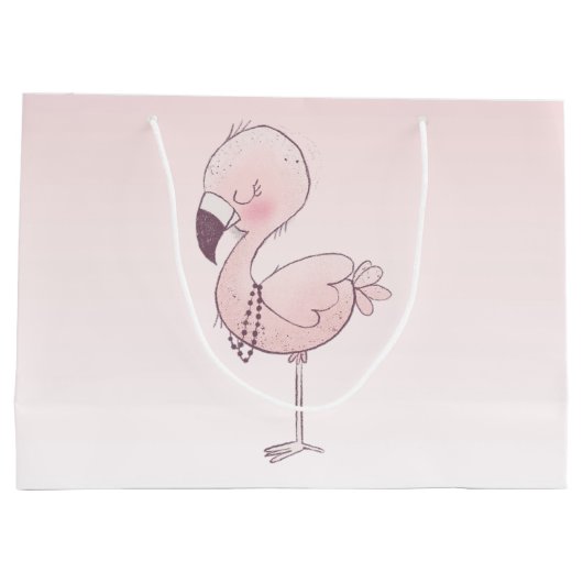 Cute Pink Flamingo Illustratie Groot Cadeauzakje (Achterkant)