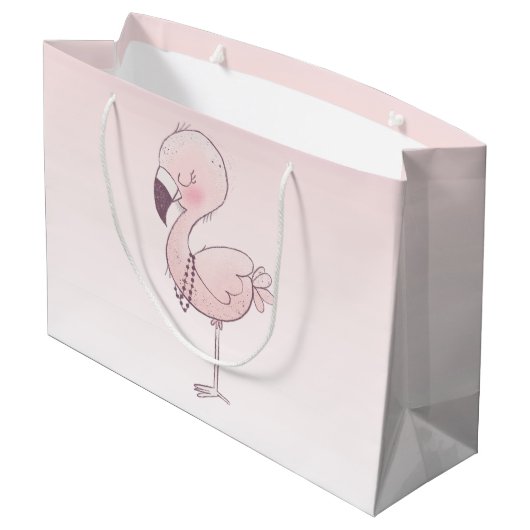 Cute Pink Flamingo Illustratie Groot Cadeauzakje (Achterkant Gekanteld)