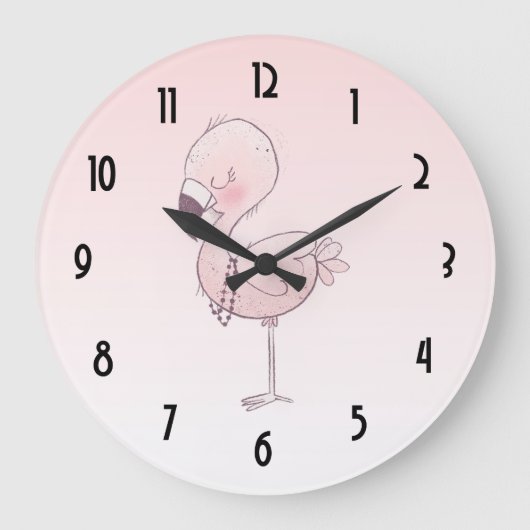 Cute Pink Flamingo Illustratie Grote Klok (Voorkant)