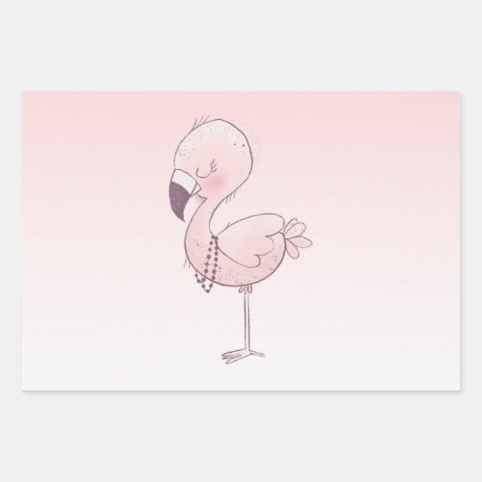 Cute Pink Flamingo Illustratie Inpakpapier Vel (Voorkant 3)