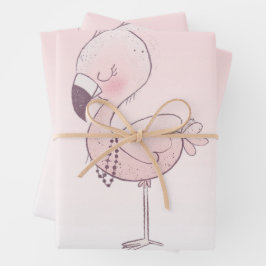 Cute Pink Flamingo Illustratie Inpakpapier Vel