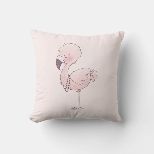 Cute Pink Flamingo Illustratie Kussen (Voorkant)