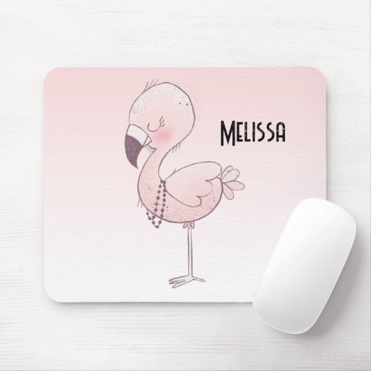 Cute Pink Flamingo Illustratie Muismat (Met muis)