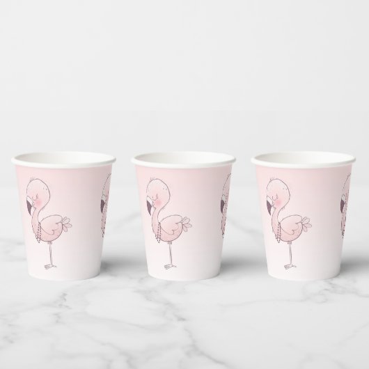Cute Pink Flamingo Illustratie Papieren Bekers (Multi)