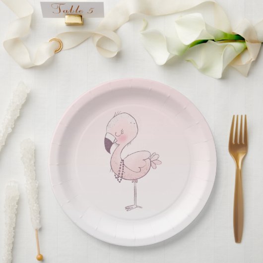 Cute Pink Flamingo Illustratie Papieren Bordje (Huwelijk)
