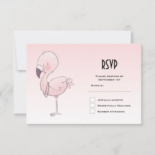 Cute Pink Flamingo Illustratie RSVP Kaartje (Voorkant)