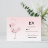 Cute Pink Flamingo Illustratie RSVP Kaartje (Staand voorkant)