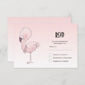 Cute Pink Flamingo Illustratie RSVP Kaartje (Voorkant / Achterkant)