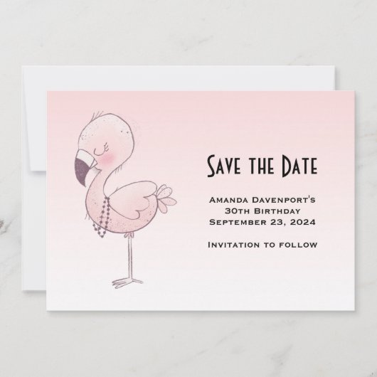 Cute Pink Flamingo Illustratie Save The Date (Voorkant)