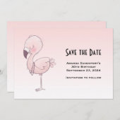 Cute Pink Flamingo Illustratie Save The Date (Voorkant / Achterkant)
