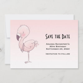 Cute Pink Flamingo Illustratie Save The Date