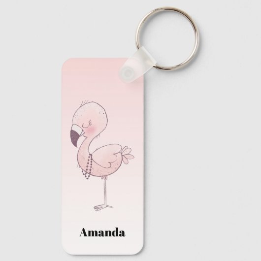 Cute Pink Flamingo Illustratie Sleutelhanger (Achterkant)