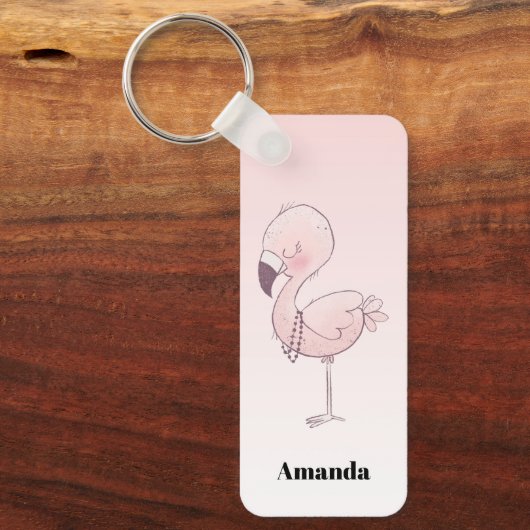 Cute Pink Flamingo Illustratie Sleutelhanger (Voorkant)