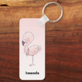 Cute Pink Flamingo Illustratie Sleutelhanger (Achterkant)