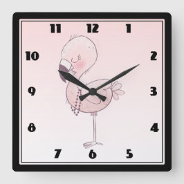 Cute Pink Flamingo Illustratie Vierkante Klok