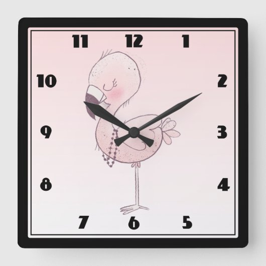 Cute Pink Flamingo Illustratie Vierkante Klok (Voorkant)