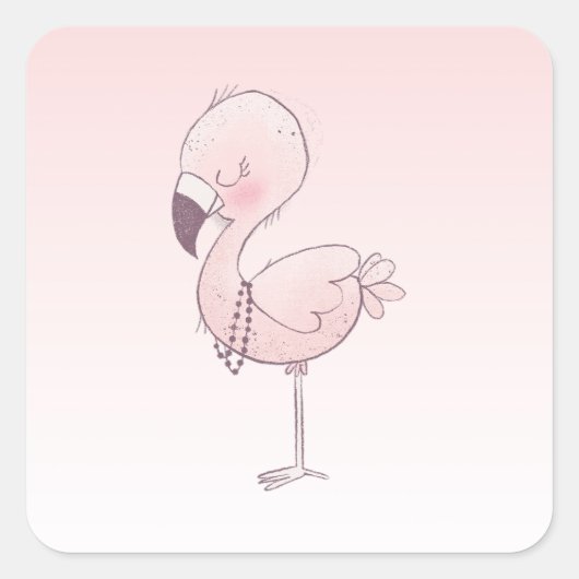 Cute Pink Flamingo Illustratie Vierkante Sticker (Voorkant)