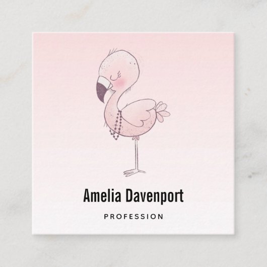 Cute Pink Flamingo Illustratie Vierkante Visitekaartje (Voorkant)