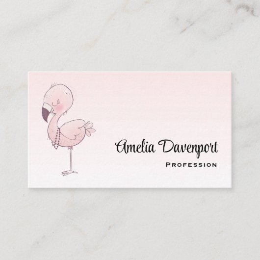 Cute Pink Flamingo Illustratie Visitekaartje (Voorkant)
