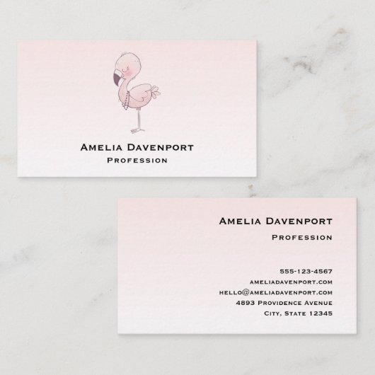 Cute Pink Flamingo Illustratie Visitekaartje (Voorkant / Achterkant)