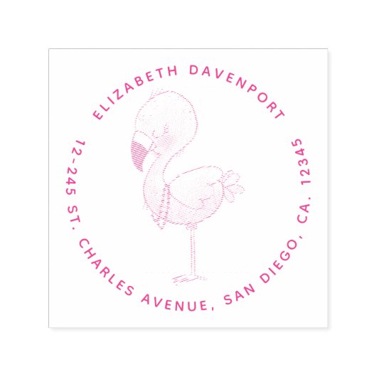 Cute Pink Flamingo Illustratie Zelfinktende Stempel (Design)