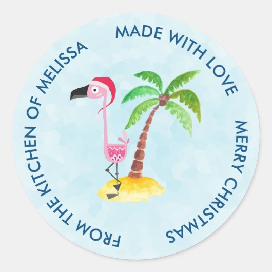 Cute Pink Flamingo in een Santa Hat Kitchen Ronde Sticker (Voorkant)