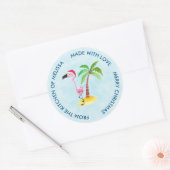 Cute Pink Flamingo in een Santa Hat Kitchen Ronde Sticker (Envelop)