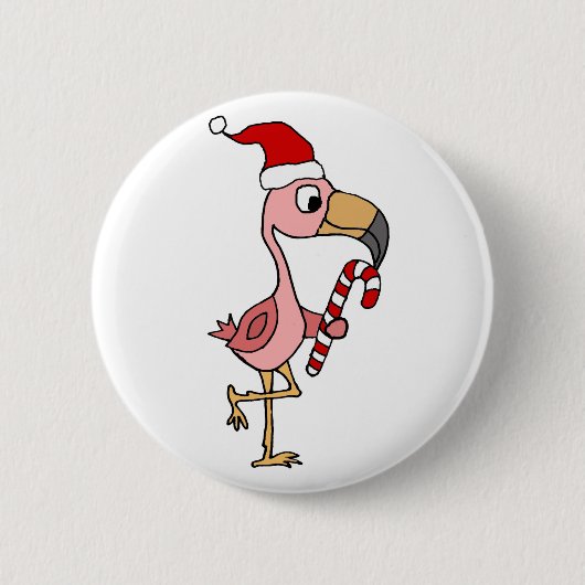 Cute Pink Flamingo in Santa hat Kerstkunst Ronde Button 5,7 Cm (Voorkant)