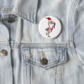 Cute Pink Flamingo in Santa hat Kerstkunst Ronde Button 5,7 Cm (In situ)