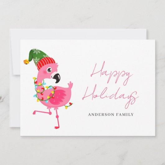 Cute Pink Flamingo Kerstmis Feestdagenkaart (Voorkant)