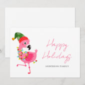Cute Pink Flamingo Kerstmis Feestdagenkaart (Voorkant / Achterkant)