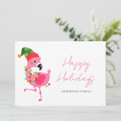 Cute Pink Flamingo Kerstmis Feestdagenkaart (Staand voorkant)