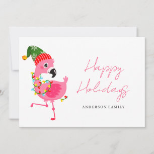 Cute Pink Flamingo Kerstmis Feestdagenkaart